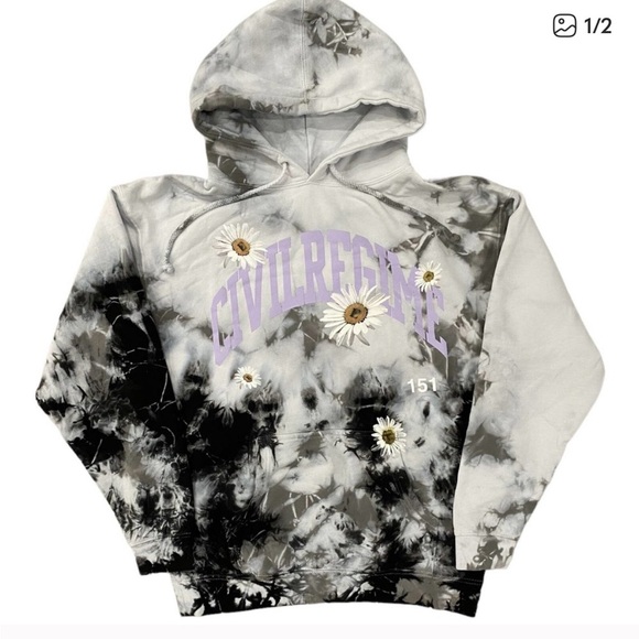 Civil Regime by Darc Sport Women's Wild Daisies Tie Dye Wash Hoodie Sweatshirt - Picture 2 of 3